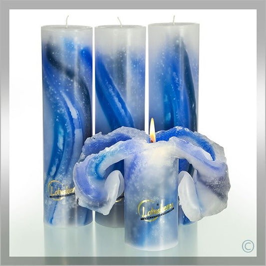 Lotuskerze AQUARELL Blau Töne (28 cm) - Die Kerze mit dem Blüteneffekt