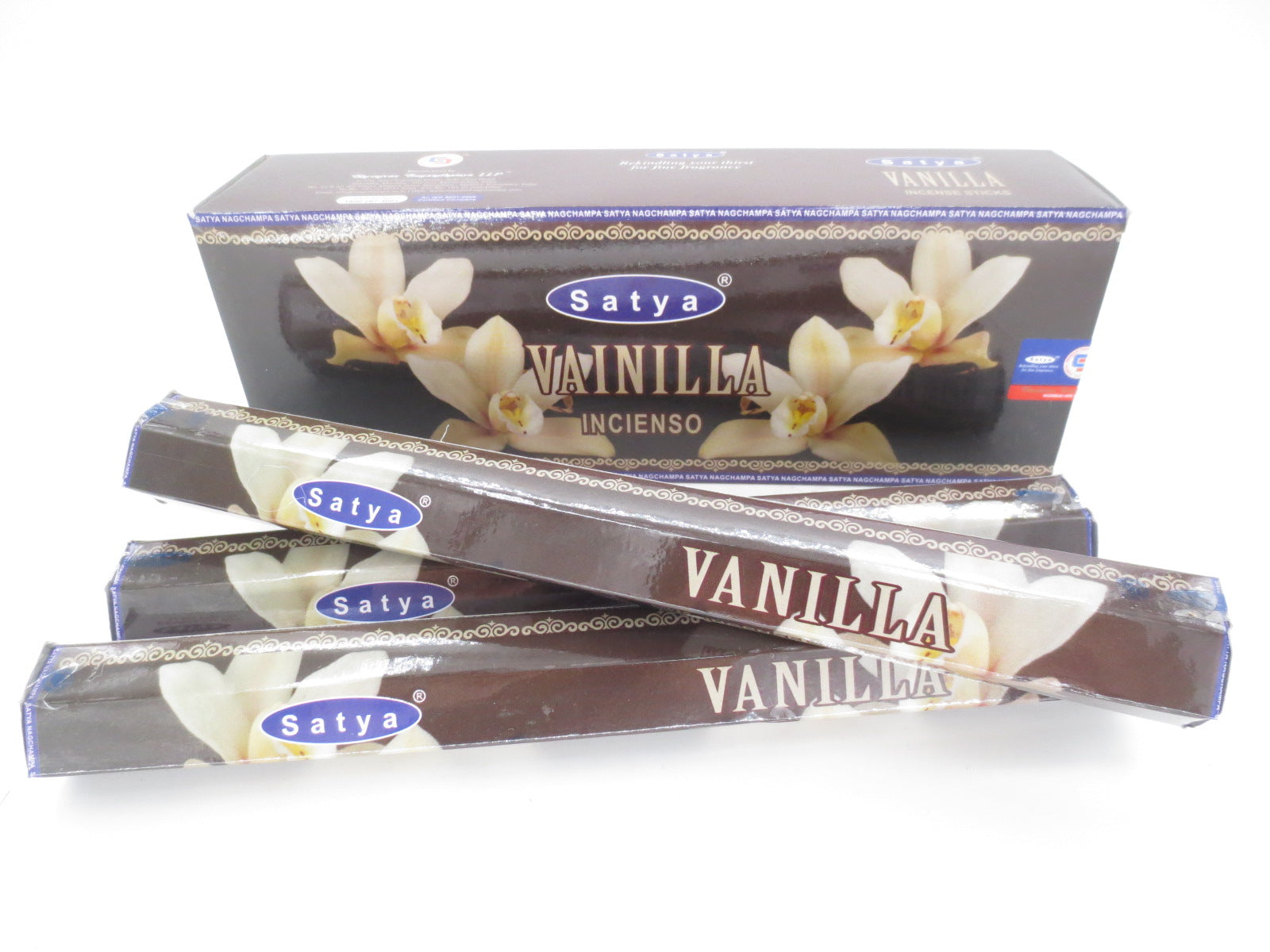 Satya Vanilla Hexa Räucherstäbchen Verpackung mit Vanille-Duft