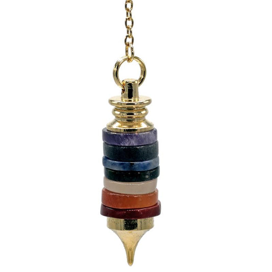 Pendulum made of gemstone donuts in chakra colors