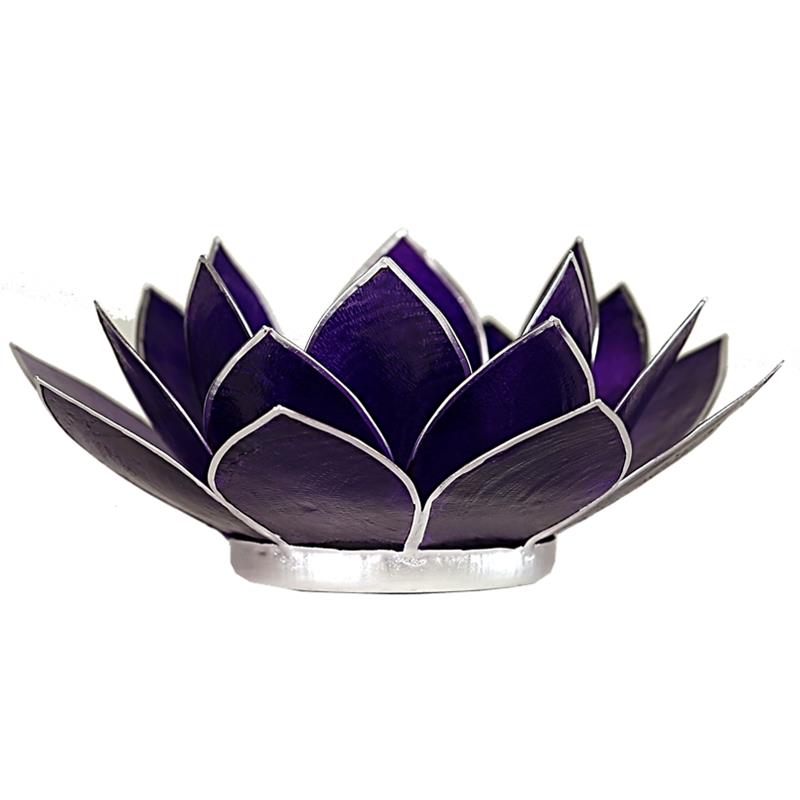 Lotus tea light holder violet 7th chakra silver