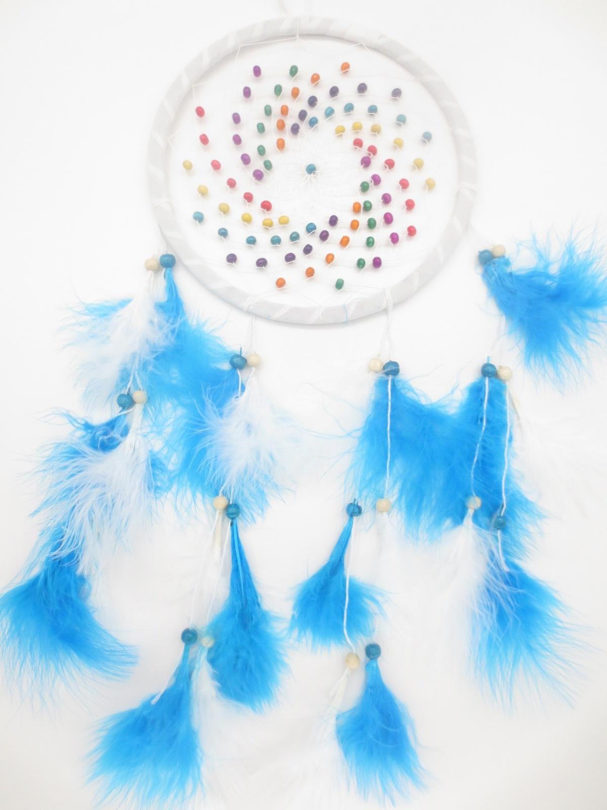 Dream catcher white-light blue with wooden beads 20 cm