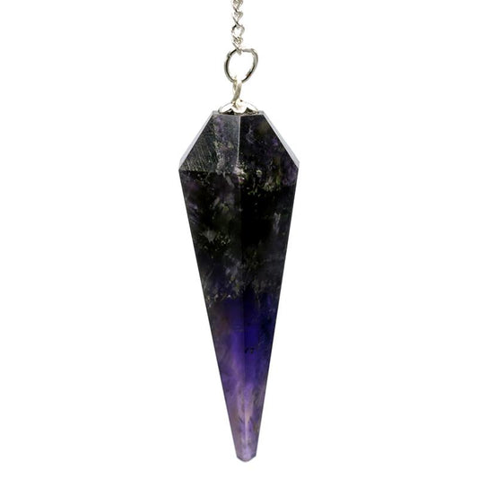 Amethyst pendulum with faceted tip