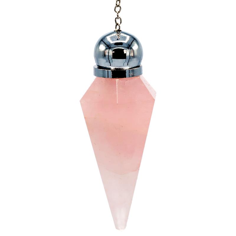 Pendel Rosenquarz mit Facettenspitze + Zierperle