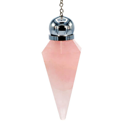 Rose quartz pendulum with faceted tip + decorative pearl