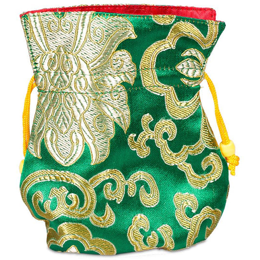Brocade bag green with yellow lining