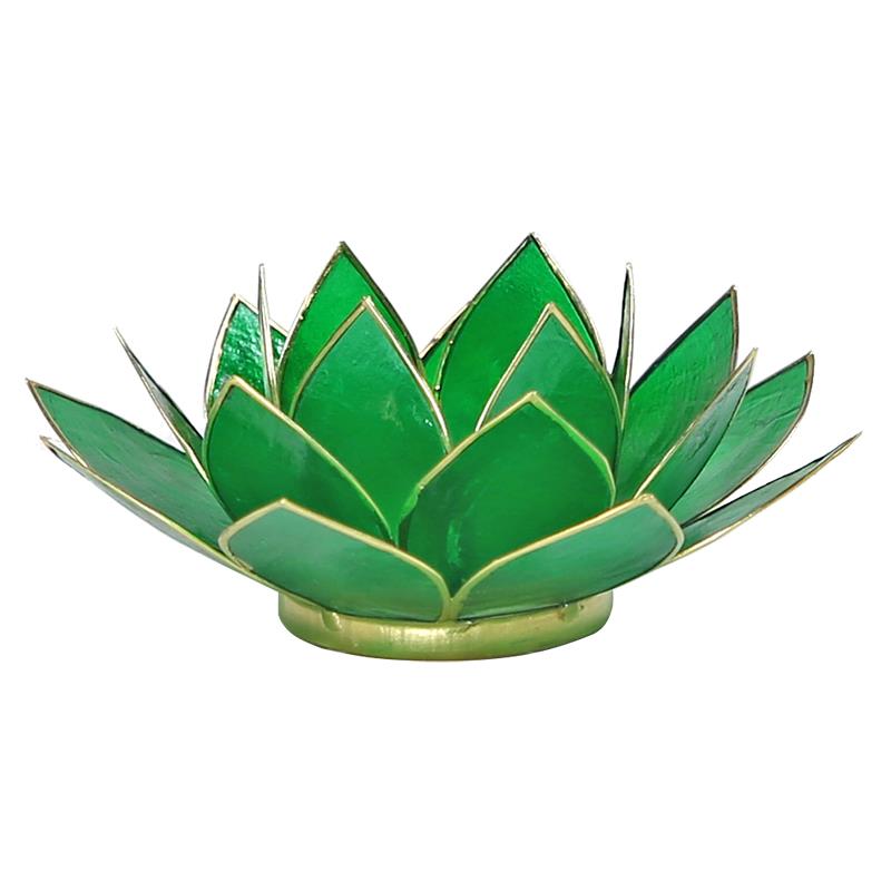 Lotus tea light holder green 4th chakra gold colored