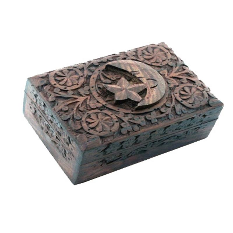 Tarot jewelry box moon &amp; stars wood carving
