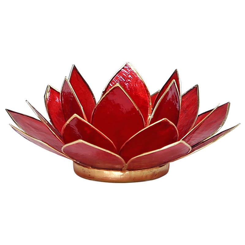 Lotus tea light holder red 1st chakra gold colored