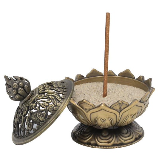Incense stick holder Lotus bronze colored