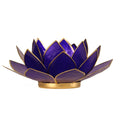 Lotus Teelichthalter aus Capiz-Muschel – indigo mit goldfarbenem Rand (6. Chakra)
