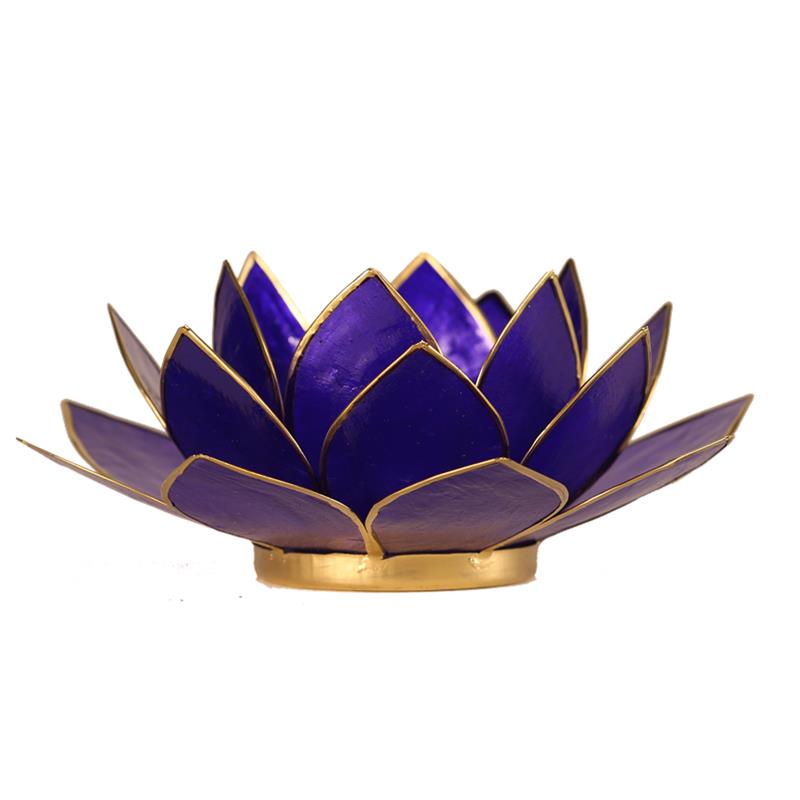 Lotus tea light holder indigo 6th chakra gold colored