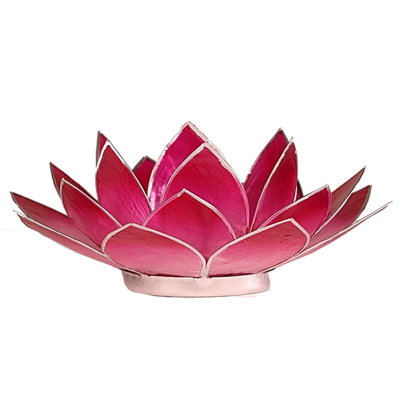 Lotus Teelichthalter rosa silberfarbig aus Capiz Muscheln 13,5 cm
