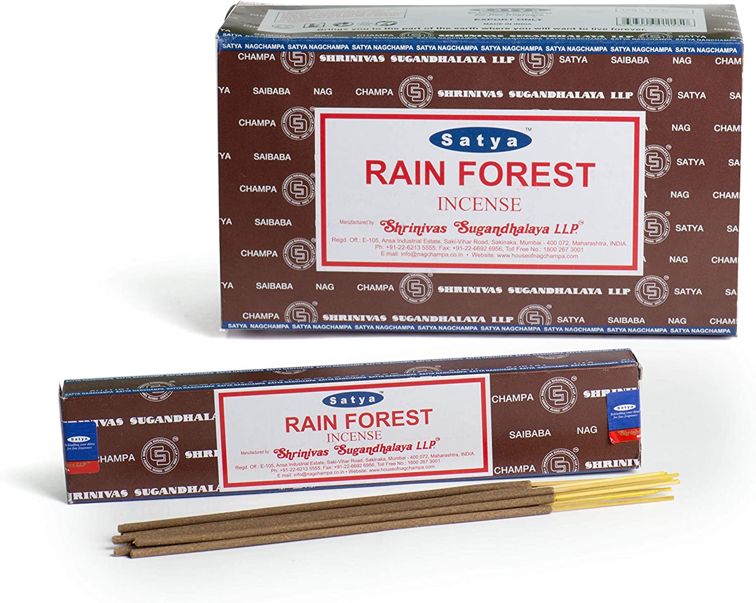 Satya Rain Forest Räucherstäbchen Verpackung mit Waldmotiv