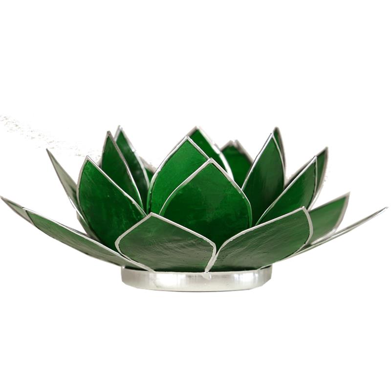 Lotus tea light holder green 4th chakra silver