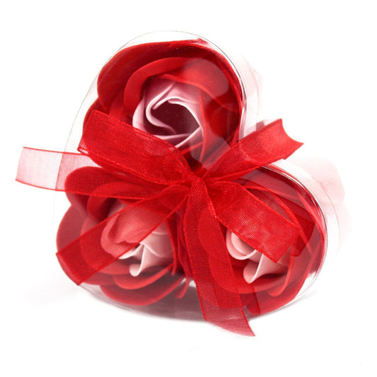 3 soap roses in the heart box - red
