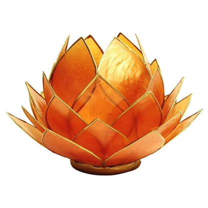 Lotus Teelichthalter orange goldfarbig groß