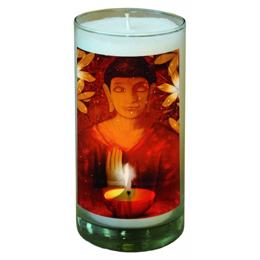 Candle "Buddha" in a white stearin glass 