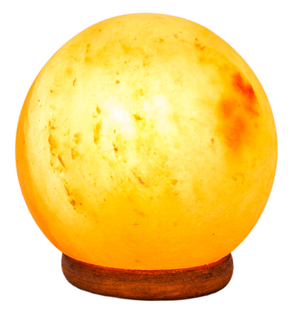 Salt ball lamp with wooden base