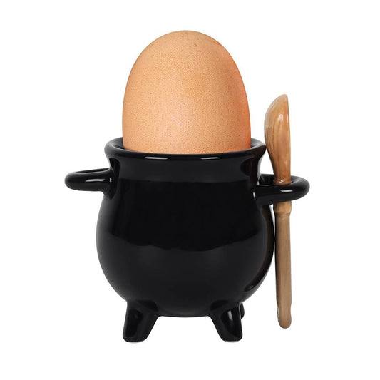 Egg cup witch's cauldron with broom spoon witch's brew cauldron